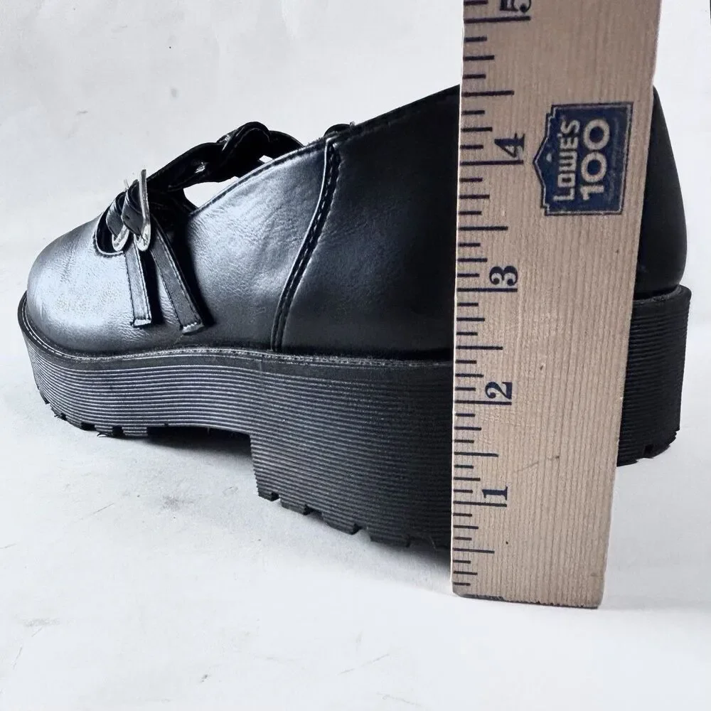 DIRTY LAUNDRY Black Platform Mary Jane Shoes Chunky Lug Sole Double Strap
